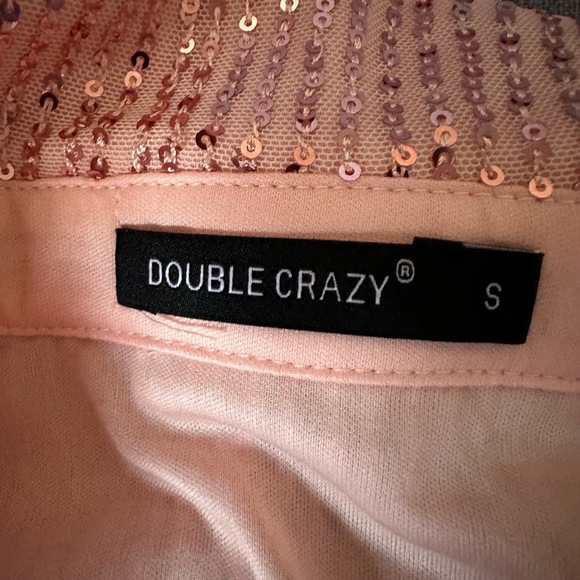 DOUBLE CRAZY Pink Sequin Long Sleeve V Neck Tie Waist Collared Wrap‎ Dress Sz S - Picture 15 of 16